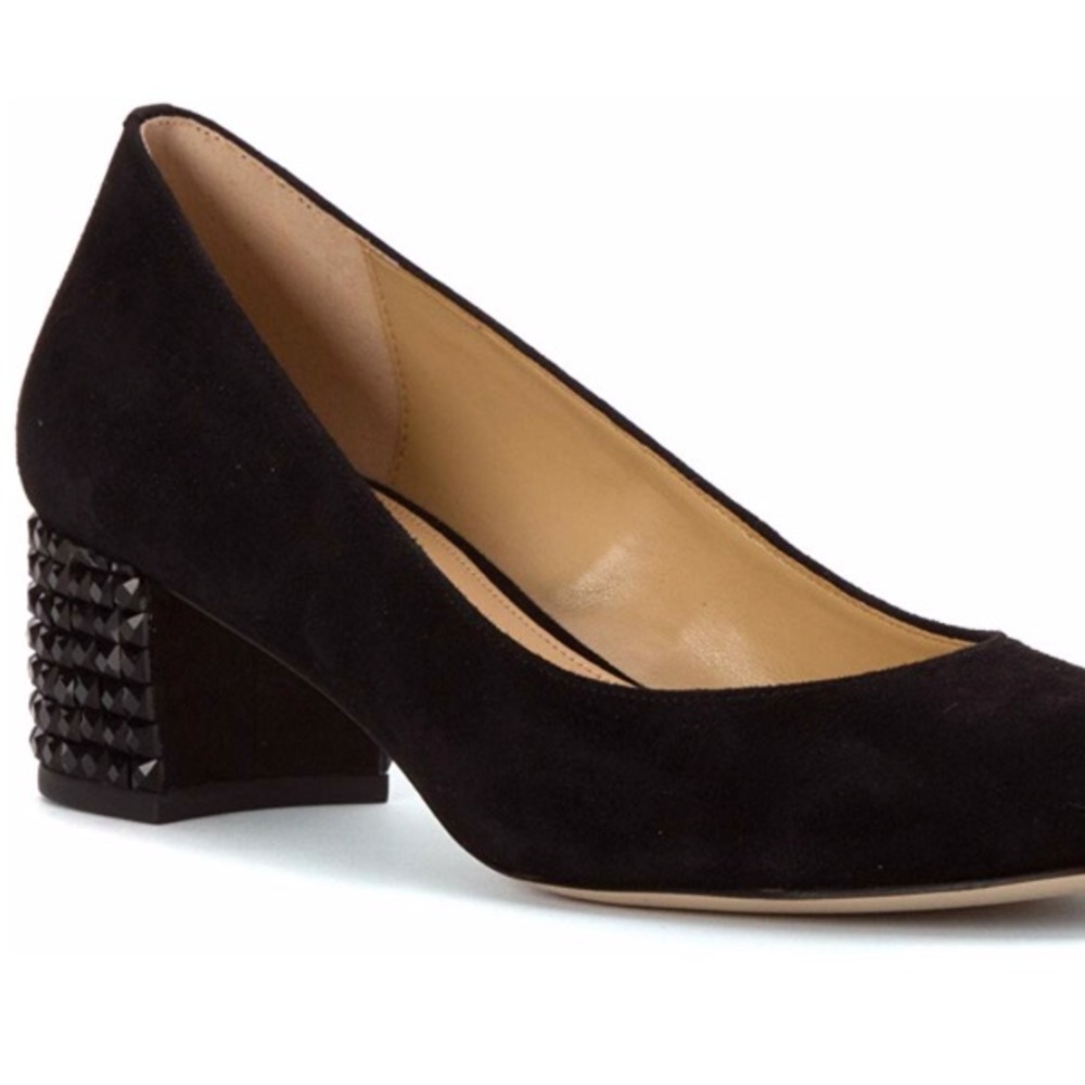 Arabella Black Suede Pump w/ Kitten & Crystal Heel